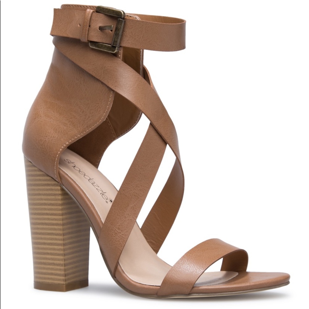 Strappy Block Heel Tan Sandals - Picture 4 of 4